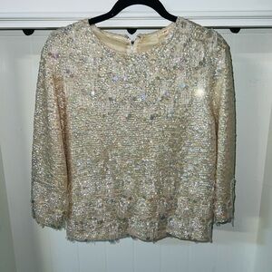 Sequin Embellished Vintage Cream Top